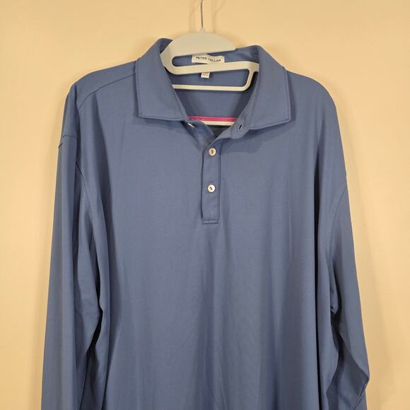 Men's Peter Millar Blue Long Sleeve Polo Shirt Top | Size XL - Picture 3 of 11